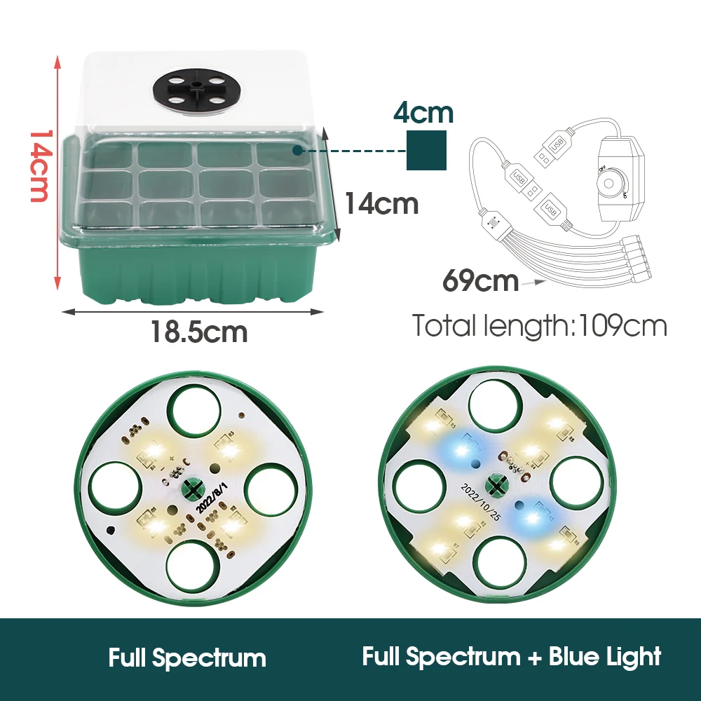 14 CM 12 komórek Zestaw startowy do kiełkowania nasion z 8-4 koralikami Oświetlenie LED do uprawy Pełne spektrum Regulowane ściemnianie Taca do