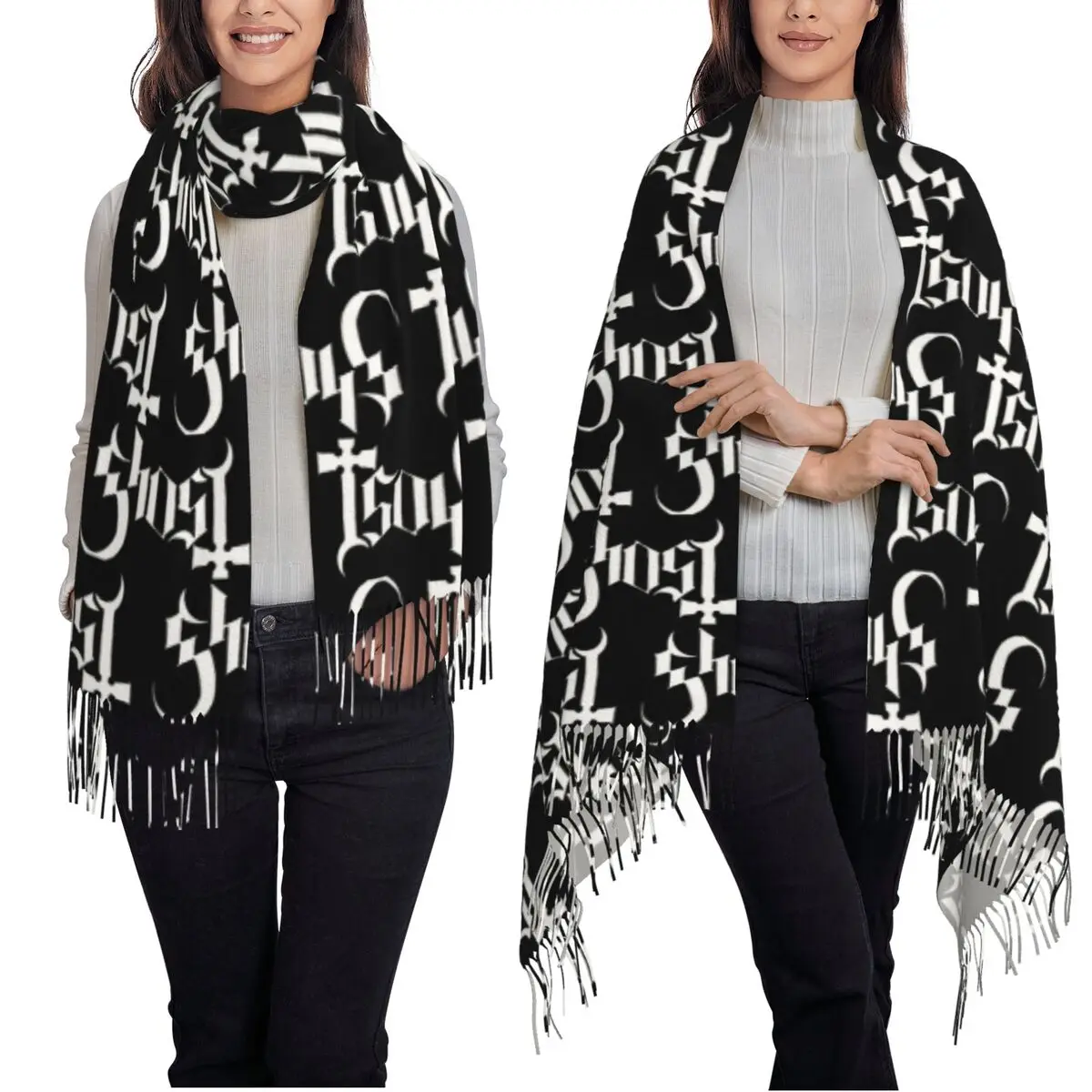 روك باند شبح BC وشاح شرابة الأوشحة النساء شالات دافئة ناعمة ويلتف طويل الخريف الشتاء شال التفاف