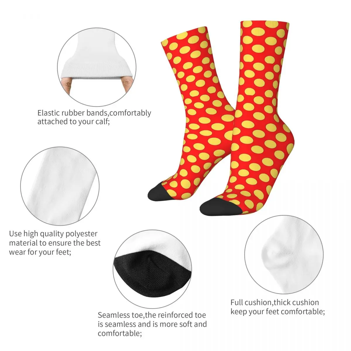 Yellow Polka Dot Pattern On Red Background Polka Dots on Unisex Winter Socks Hip Hop Happy Socks street style Crazy Sock