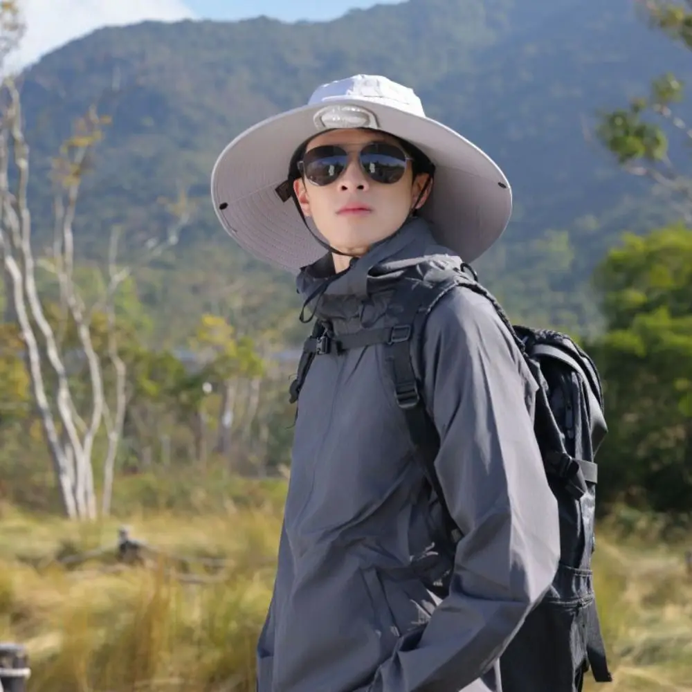 Fashion Wide Brim Solar Fan Hat UPF50+ Sun Protection Sun Hat 3-speed UV Resistant Bucket Hat Beach