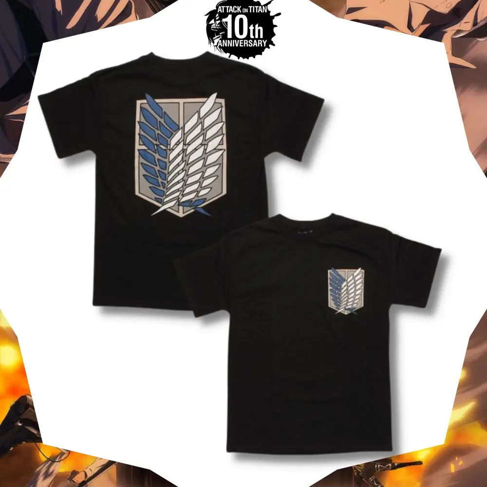 Double Side Printed Anime T-Shirt Attack on Titan Mikasa Ackerman Front Dynamic Character Print Wings of Freedom Logo on Back