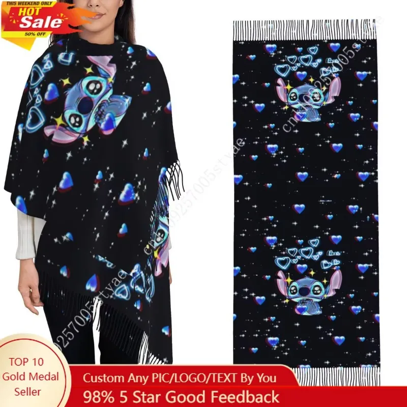 

Lilo Stitch Cartoon Blue Heart Shawl Wrap for Women Winter Large Soft Scarf Neckerchief Shawl Scarves