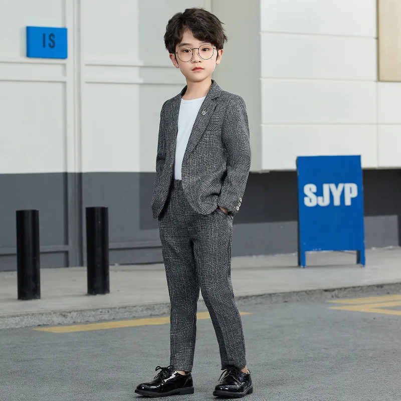 Boys Plaid Jacket Trouser Wedding Suit Kids High Quality Tuxedos Formal Dress Child Blazer Clothes Set Toddler Gentlemen Costume