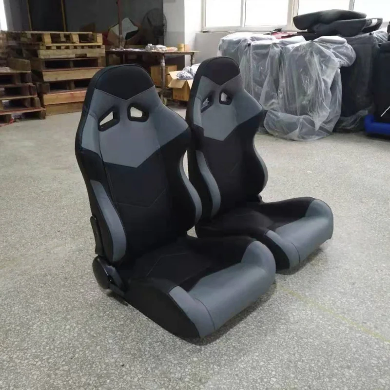 

Modified Gray-Black Car Recliner Dual Slide Rail PVC Racing Seat