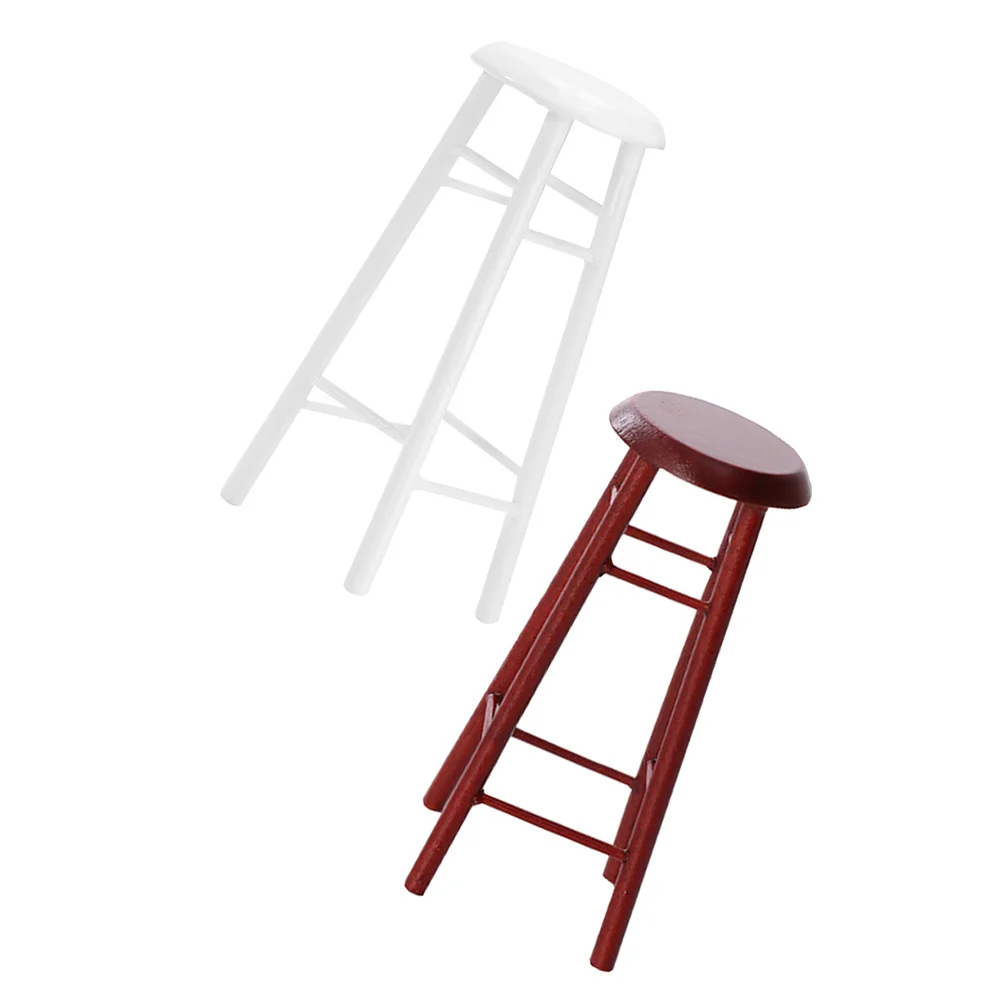 2 قطعة مقعد مرتفع مصغر حرفة خشبية واقعية لدمية ديكور مطبخ لتقوم بها بنفسك الجمعية أثاث صغير محاكاة خمر #5