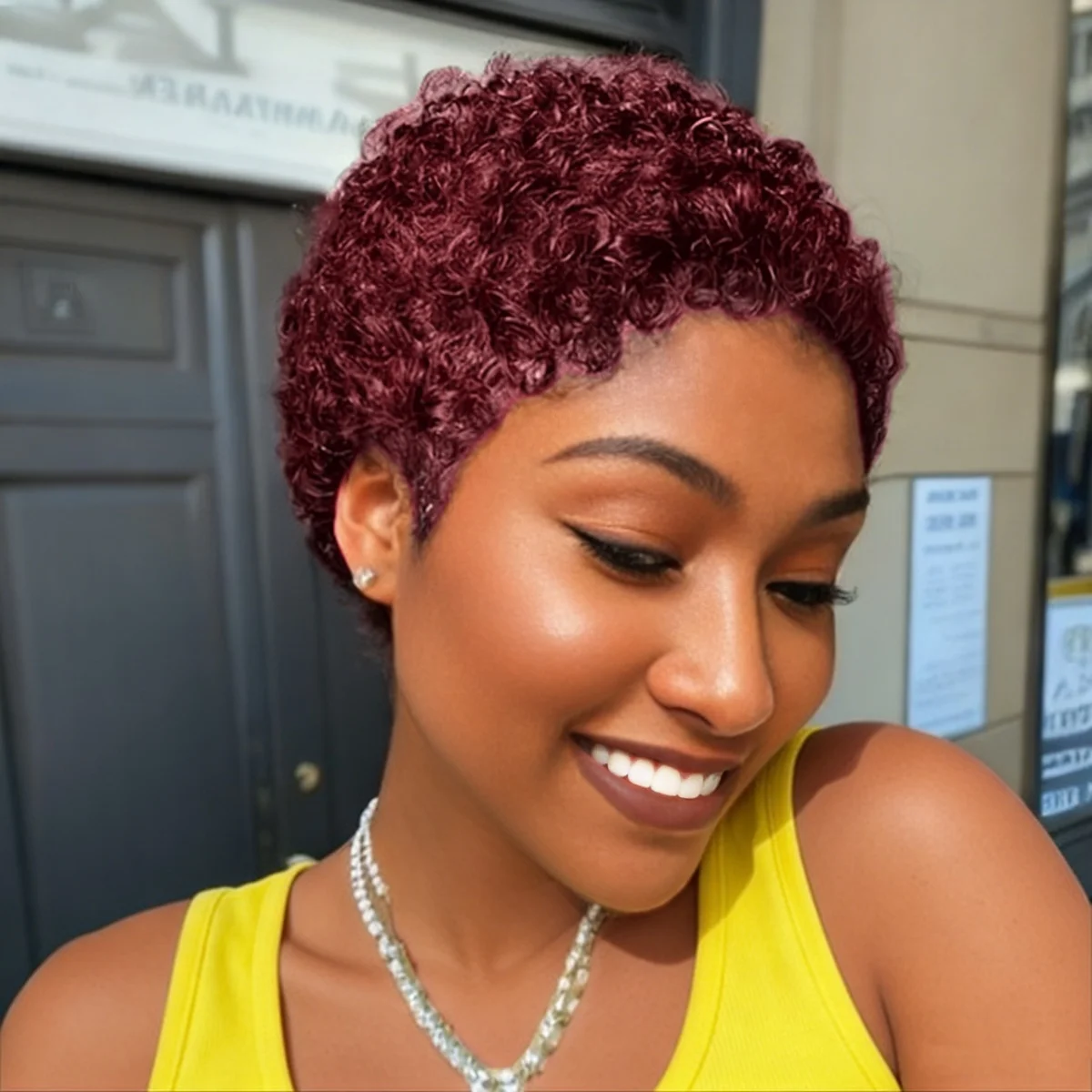 

Короткие кудрявые парики из натуральных волос для женщин, полностью машинного производства, цвет 99J/1B