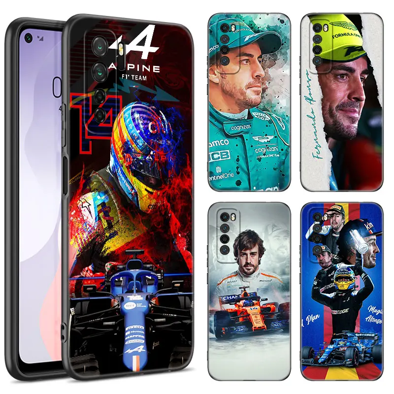 F1 Racing Fernando Alonso Black Phone Case For Huawei Nova 11 12 Ultra 9 10 SE Pro 11E 11i 12i Y70 Plus Y60 Y61 Y71 Y72 Y90 Y91