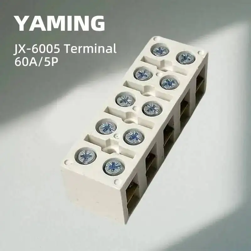 

JX-6005 Terminal Blocks 60A/5P Screw Fixed Type Resin Insulation Base Connection Terminals Connector Plate