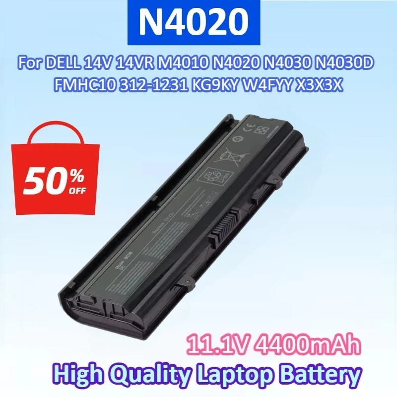Newest TKV2V 11.1V 4400mAh Laptop Battery for DELL Inspiron 14V 14VR M4010 N4020 N4030 N4030D FMHC10 312-1231 KG9KY W4FYY X3X3X