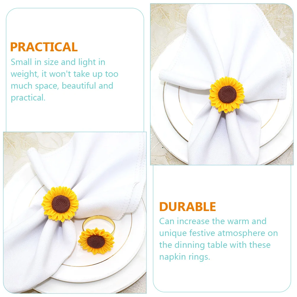 

4Pcs Metal Yellow Sunflower Napkin Ring Elegant Buckle for Wedding Party Banquet Table Decoration Dinner Napkin Ring