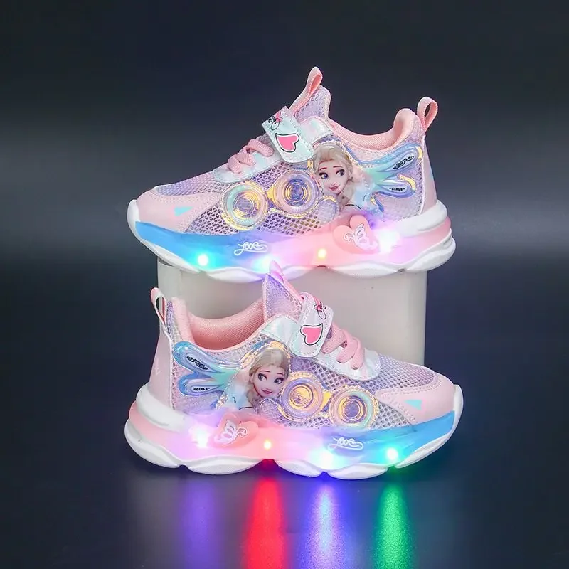 Disney Princess Elsa sports shoes led flashing light casual shoes new mesh surface breathable student running shoes