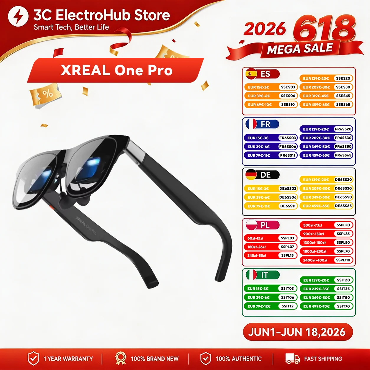 Xreal One Pro AR Glasses, 3 DoF natif, écran FHD 120 Hz, son Bose, lunettes XR pour iPhone 17/16, ROG, iOS M (IPD 57-66 mm