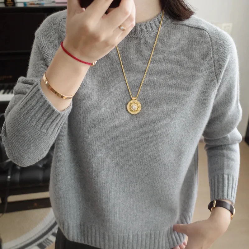 

100% Pure Wool Sweater Woman O-neck Pullover Casual Knitted Tops Autumn /Winter Female Jacket Korean Fashion