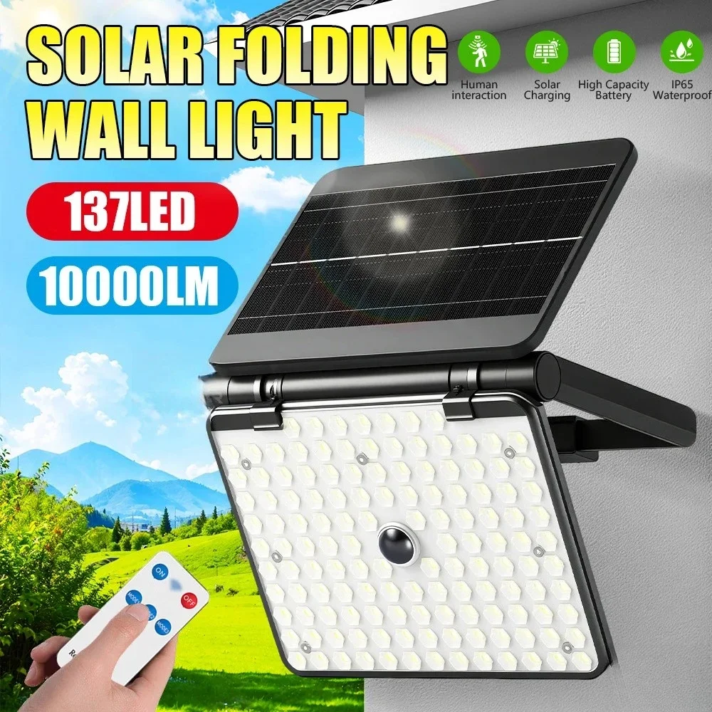 

Уличные складные солнечные фонари, 137 светодиодов, водонепроницаемые, регулируемые на 180 градусов, прожектор, наружная стена, двор, садовая лампа, инструмент