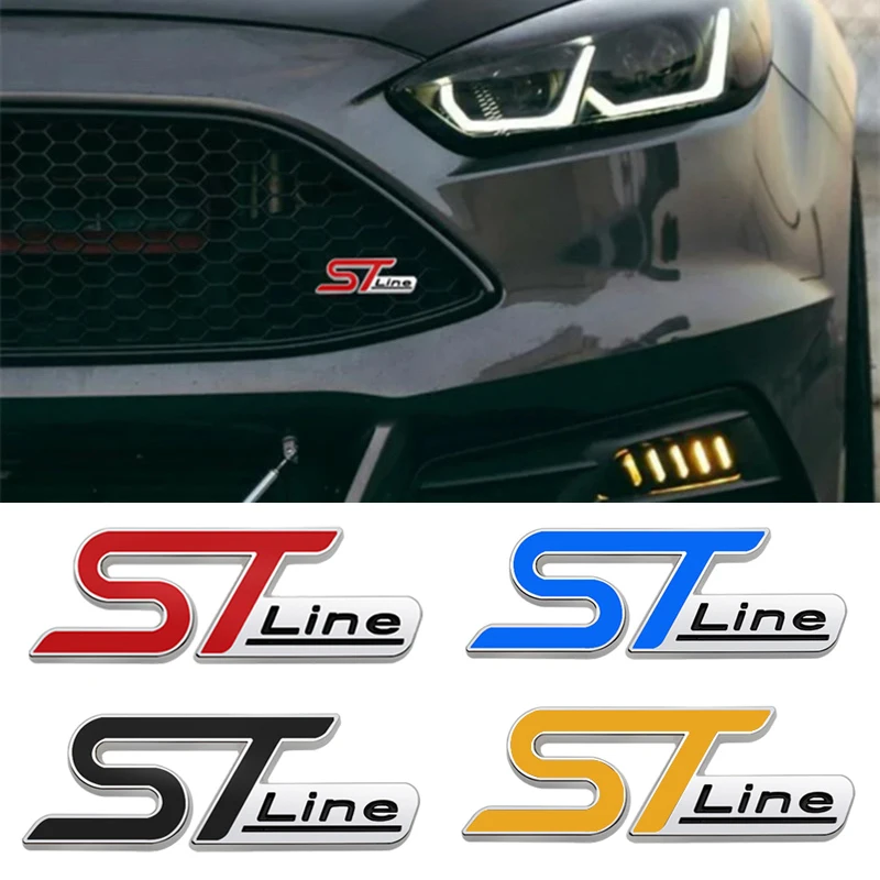 3D Metal ST Line Head Front Grille Car Emblem Badge Chrome Sticker for FORD ST Focus x 2 3 Kuga FIESTA MONDEO Auto Car Styling