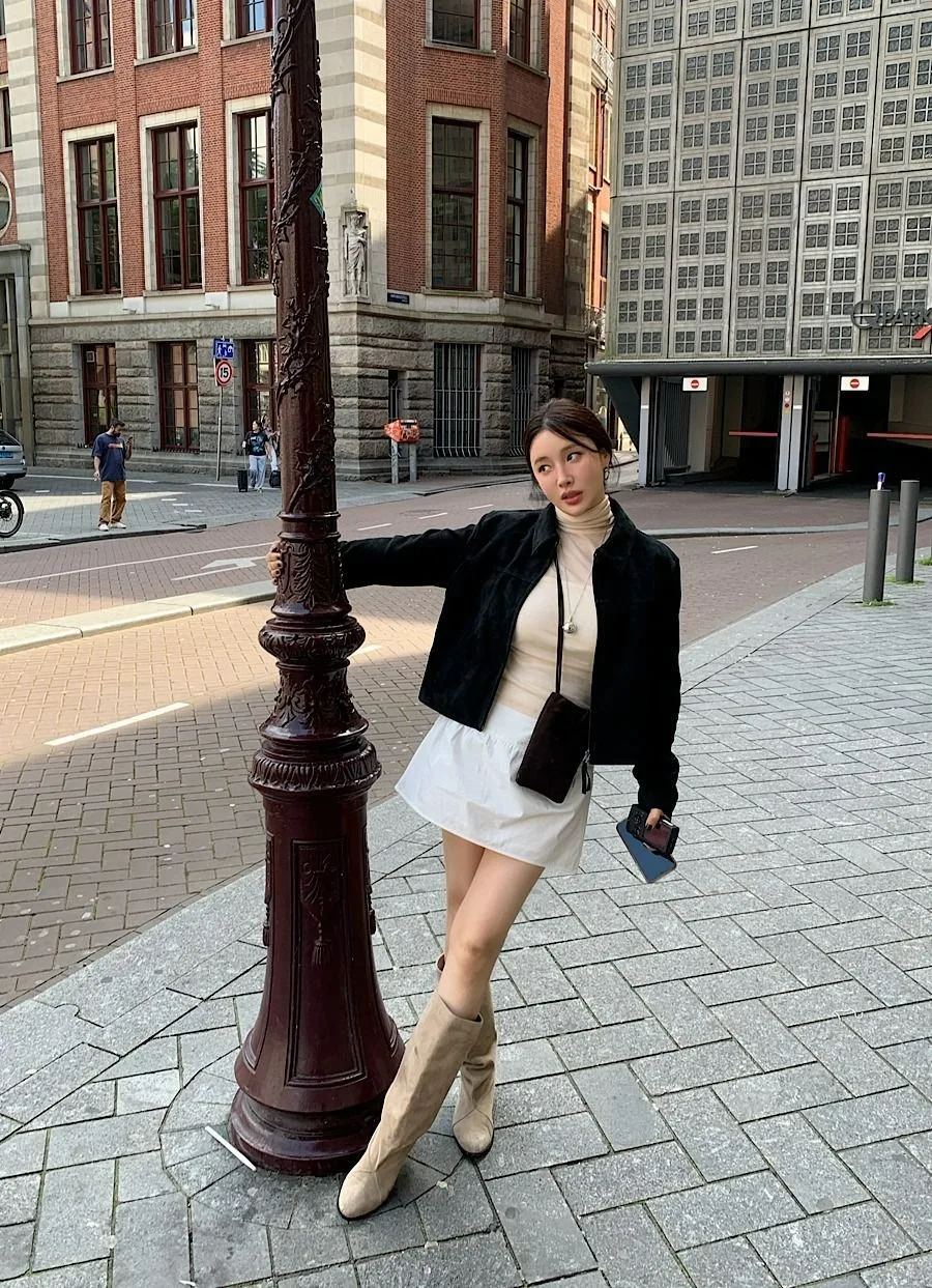 Koreanischer Chic 2026 Herbst Neuer Stil Stehkragen Kunstleder-Samt-Jacke mit Reißverschluss Coole Kurze Mantel-Oberteile für Damen – Detail 17
