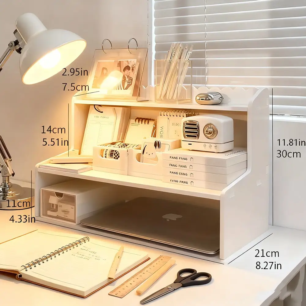 1-Pc 2-Tier Desktop Storage Rack Stationery Desk Accessories Organizer Cosmetic Storage Rack Space-Saving Storage Solution For Cosmetics, Stationery Accessories, And Bathroom Items Ideal For Home Desks, Vanity Tables, School Desks, And Office Workstations