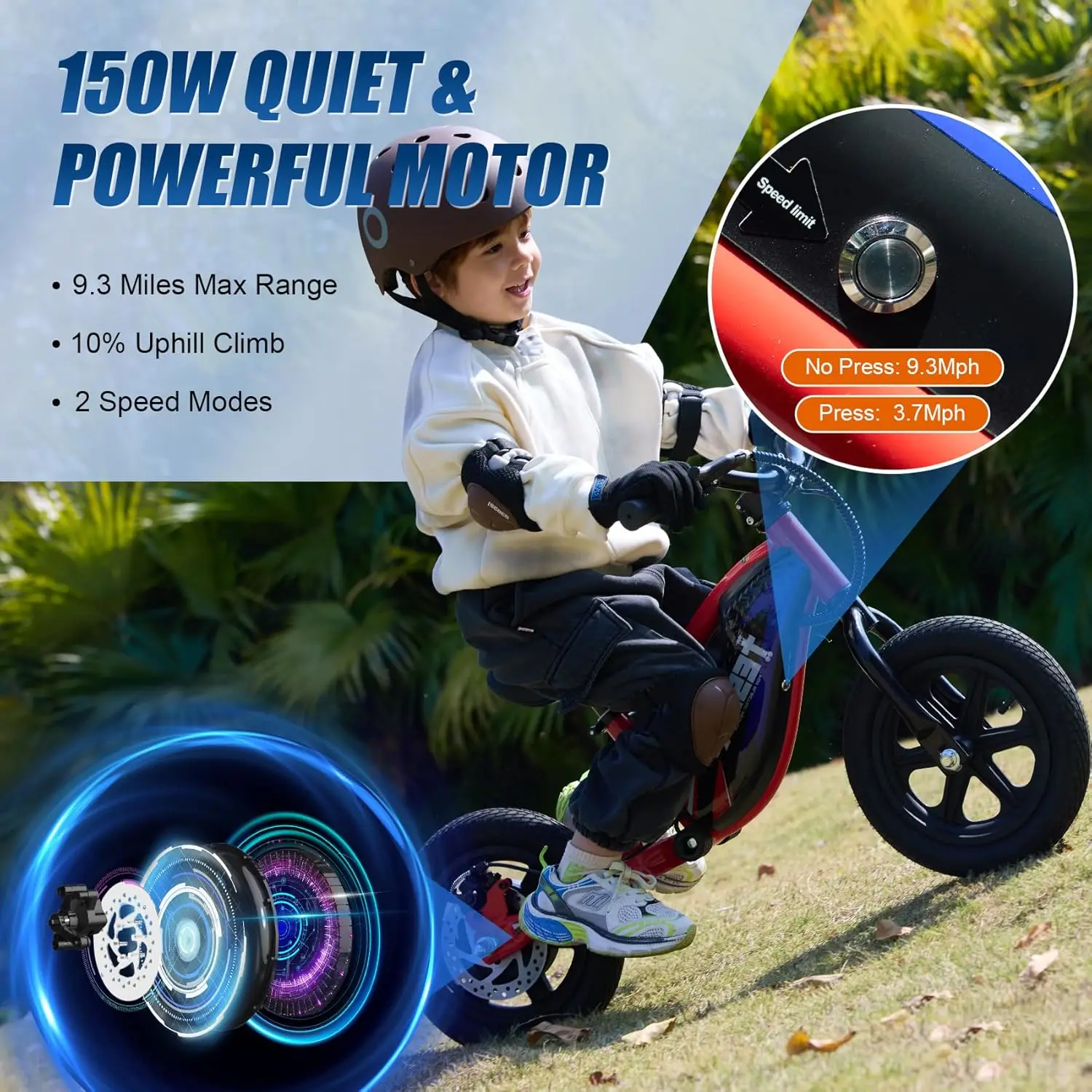 子供用電動バランスバイク,調整可能な速度のダートバイク,3 in 1, 3-6, 24v,150w,9.3mph,12 "ele