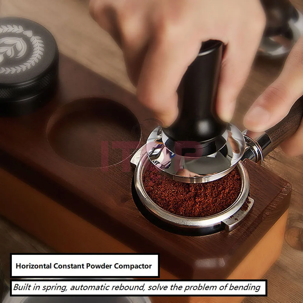 ITOP 58Mm Palu Bubuk Tamper Kopi Dikalibrasi Tekanan Stabil Dasar Datar 304 Alat Espresso Portafilter Barista Baja Tahan Karat