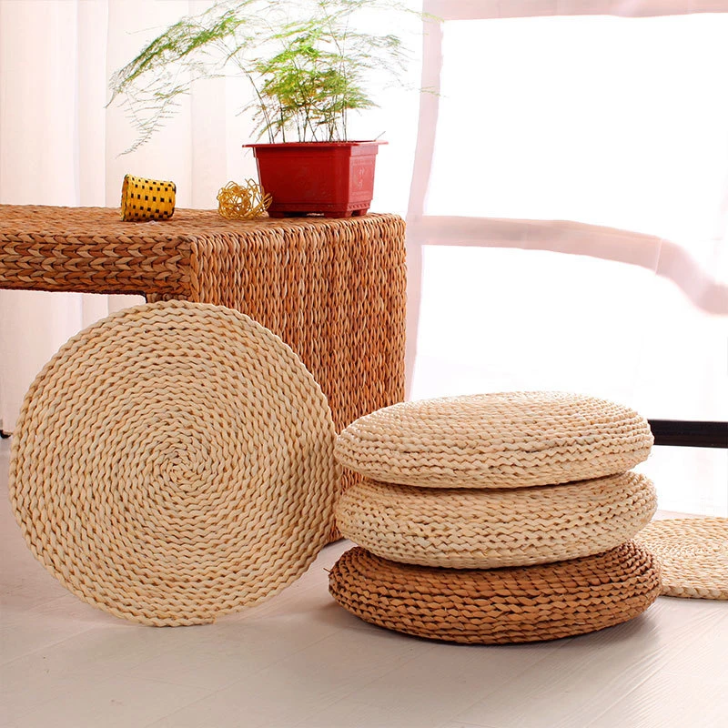 Tatami Futon Meditation Cushion 30cm 40cm Round Yoga Circle Corn Husk Straw Braid Mat Japanese Style Cushion with Silk Wadding