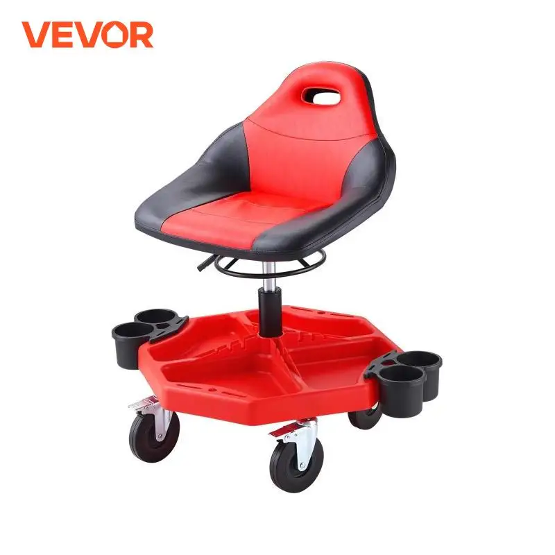 VEVOR Rolling Garage Stool 300LBS Capacity Adjustable Height Range Mechanic Seat with Swivel Casters and Tool Tray for Workshop