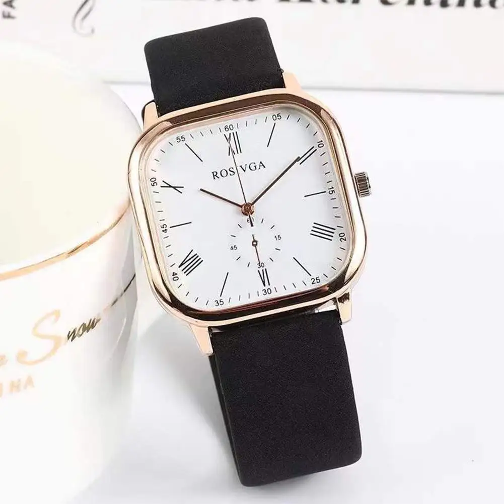 Women Square Watch Top Brand Leather Strap with 26mm Rose Gold Plate Watch Dial 3 Bar Waterproof Quartz Wristwatches for Ladies