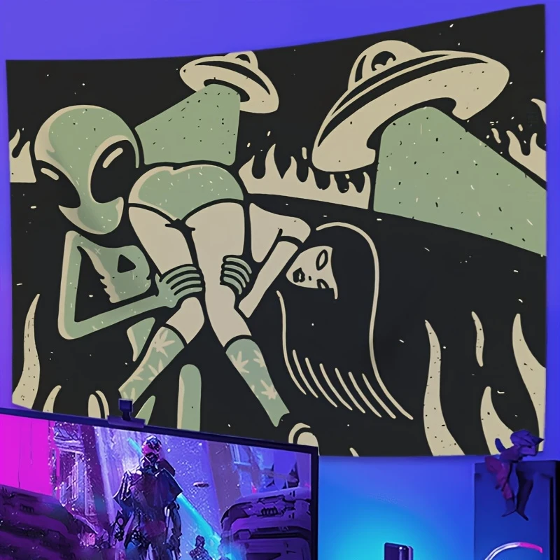 VIKAMA Sci-Fi Alien UFO Wandteppich – Perfekt als Kopfteil-Hintergrund für Schlafzimmer oder als Wanddekoration für Studentenwohnheime