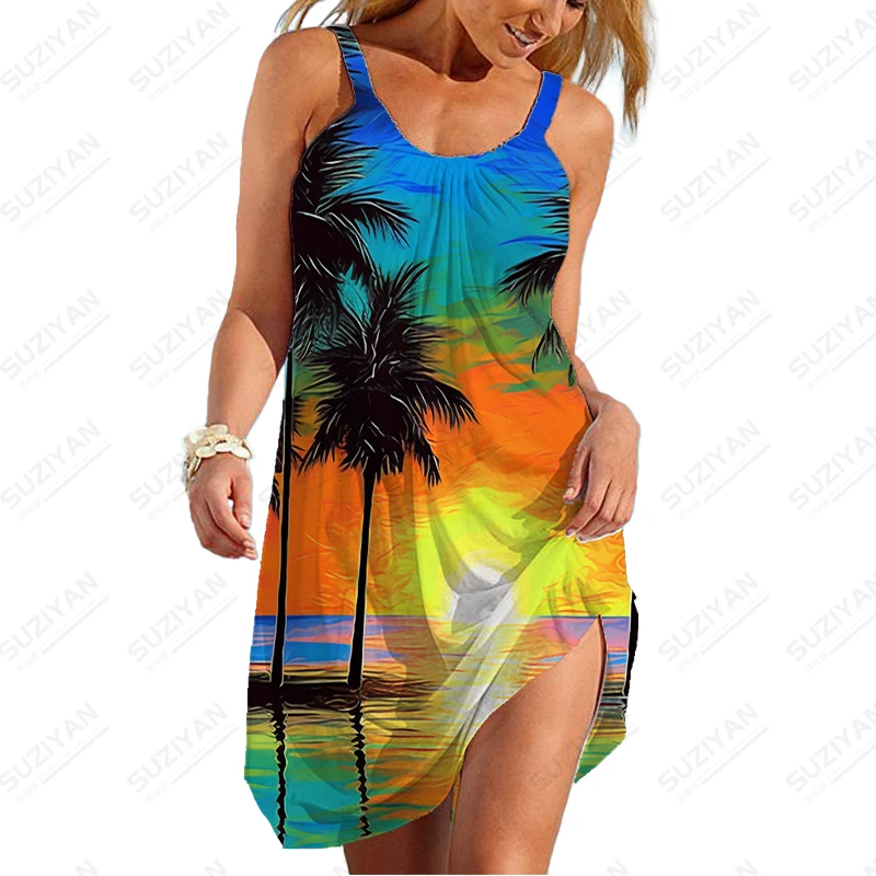 Vestido feminino de festa praia havaiano, sexy retrô moda rua, vestido suspenso de alta qualidade para senhoras, verão, novo