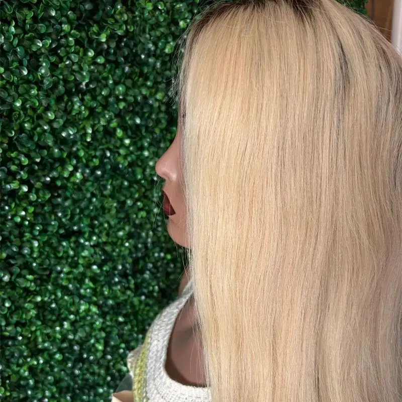 24 Inch Donkere Wortel Lange Rechte Synthetische Haar Kanten Pruiken Voor Vrouwen Ombre As Blonde Gekleurde Accent Pruik Kant Frontale Pruik