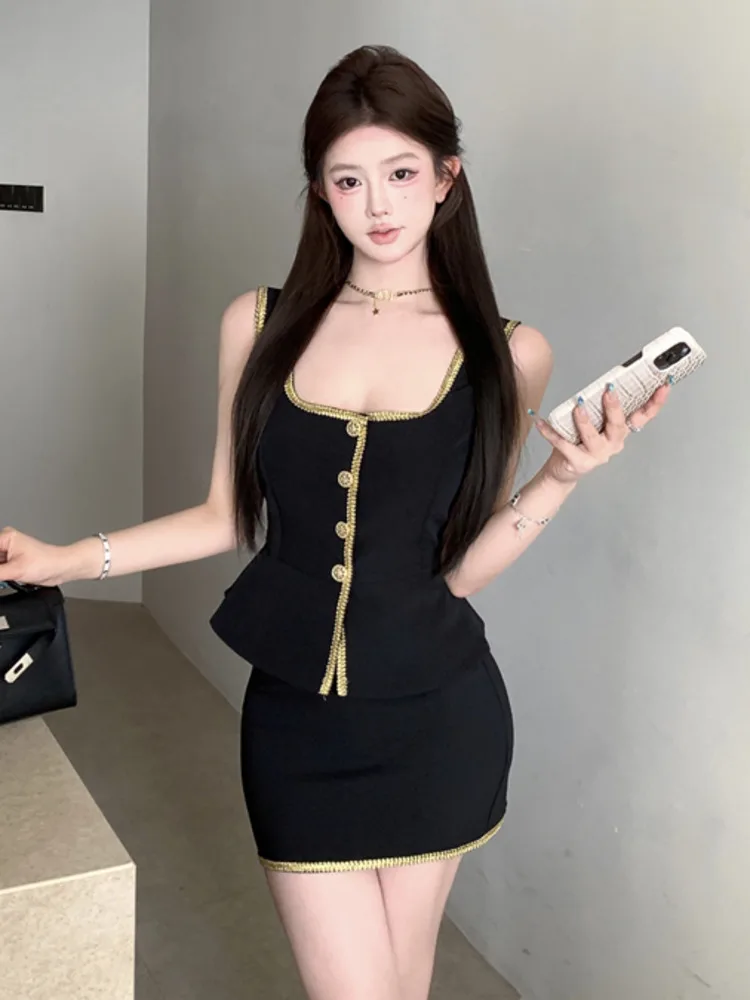 High street Small Fragrance 2 Piece Set Women sexy vest Tops + bodycon Skirt Sets Ladies Summer Sweet Fashion Two Piece Suits