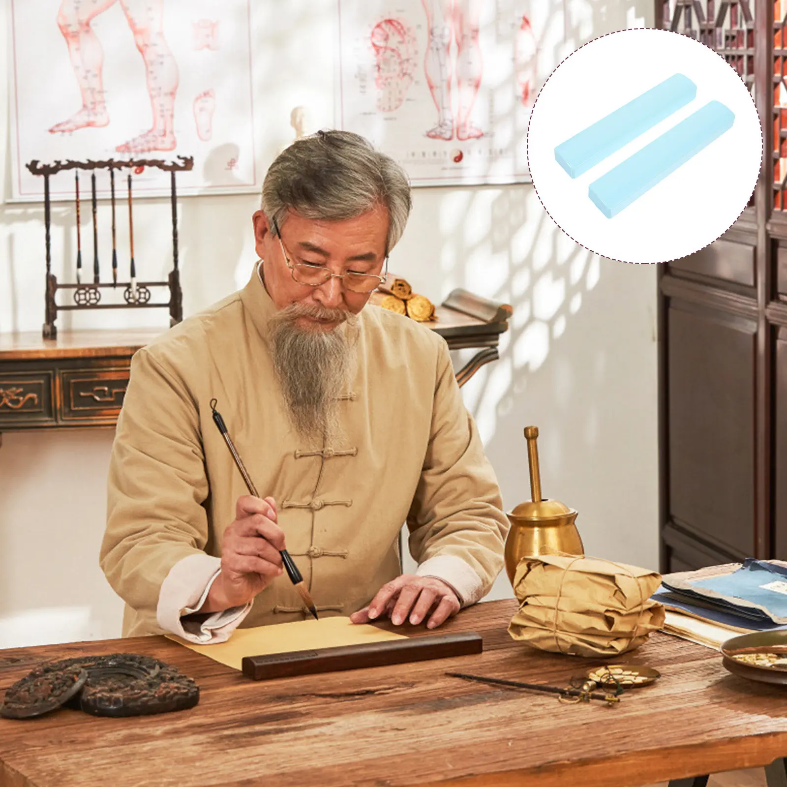 

2 шт. Подставки для бумаги в стиле китайской каллиграфии, небесно-голубые, пластиковые, для декора рабочего стола, канцелярские принадлежности для офиса и рисования