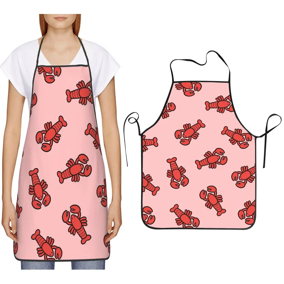Lobsters Pattern On Light Pink Aprons Chef Cooking Baking Tablier Bib Kitchen Cleaning Pinafore for Women Men Gardening