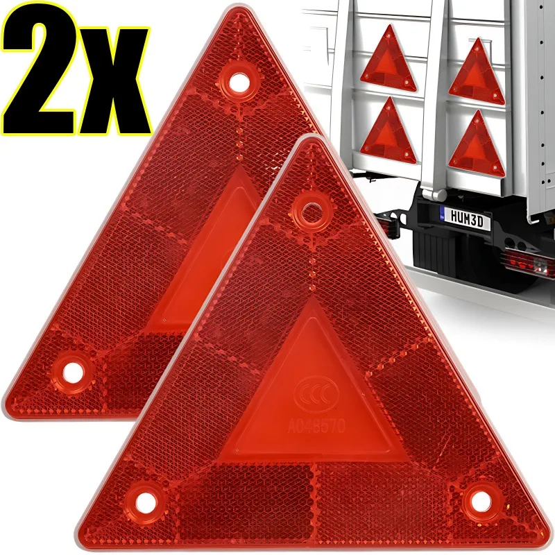 2/1pcs Triangle Warning Reflector Truck Stop Warning Sign Plate Rear Light Safety Reflective Sign Board Red Warning Reflector