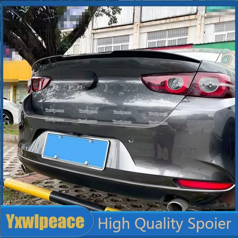 For Mazda 3 Axela Sedan 2019-2022 ABS Plastic Carbon Fiber Look/Gloss Black Rear Trunk Lip Spoiler Body Kit Accessories