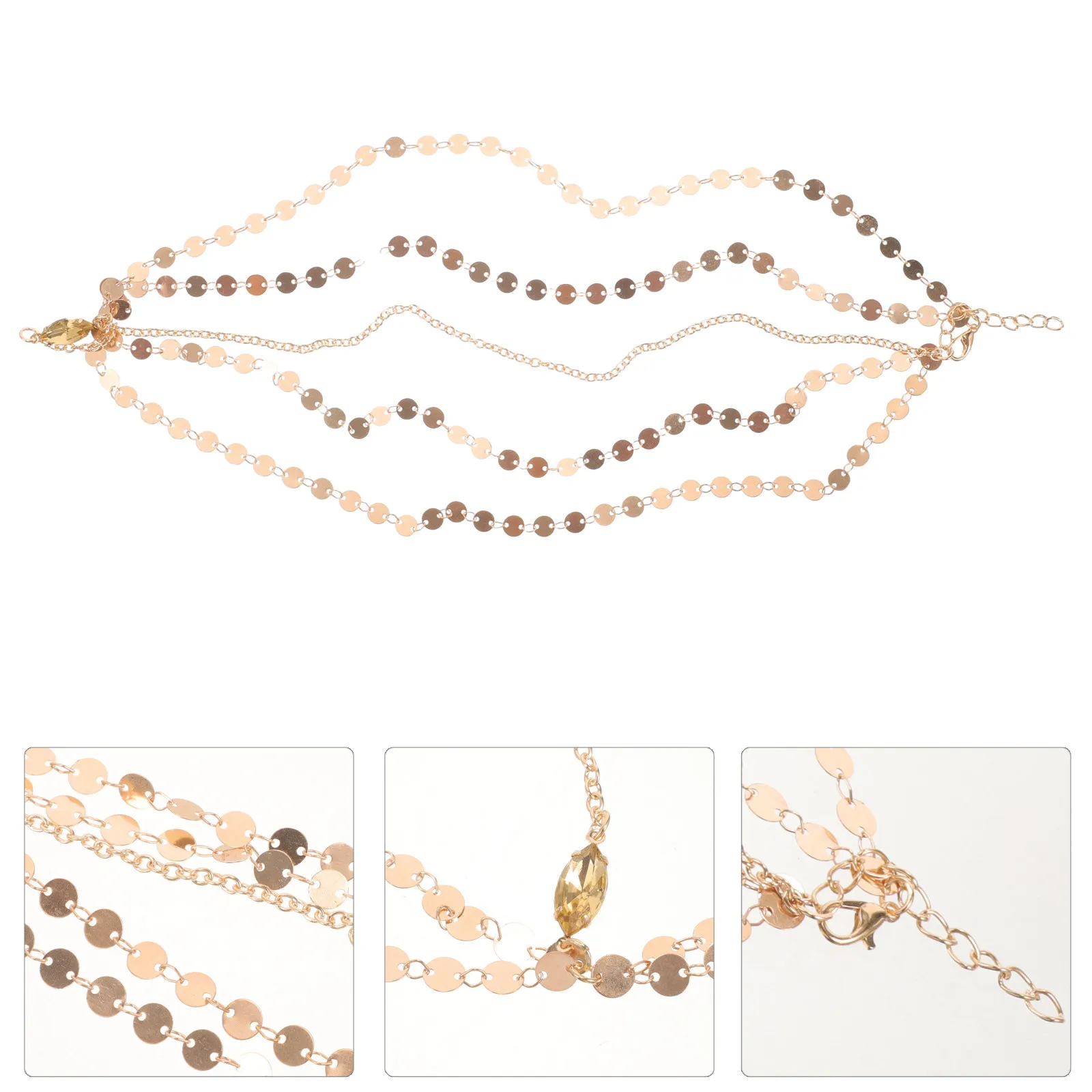 

Golden 34Cm Dual Layer Women Head Chain Bright Sequins Tassels Hair Band For Party Alloy Headwear Accessories