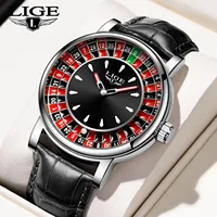 Reloj LIGE de cuarzo para hombre, moda de lujo, creativo, juego de ruleta, diseño de esfera, relojes informales de cuero resistentes al agua para hombres, regalos + caja