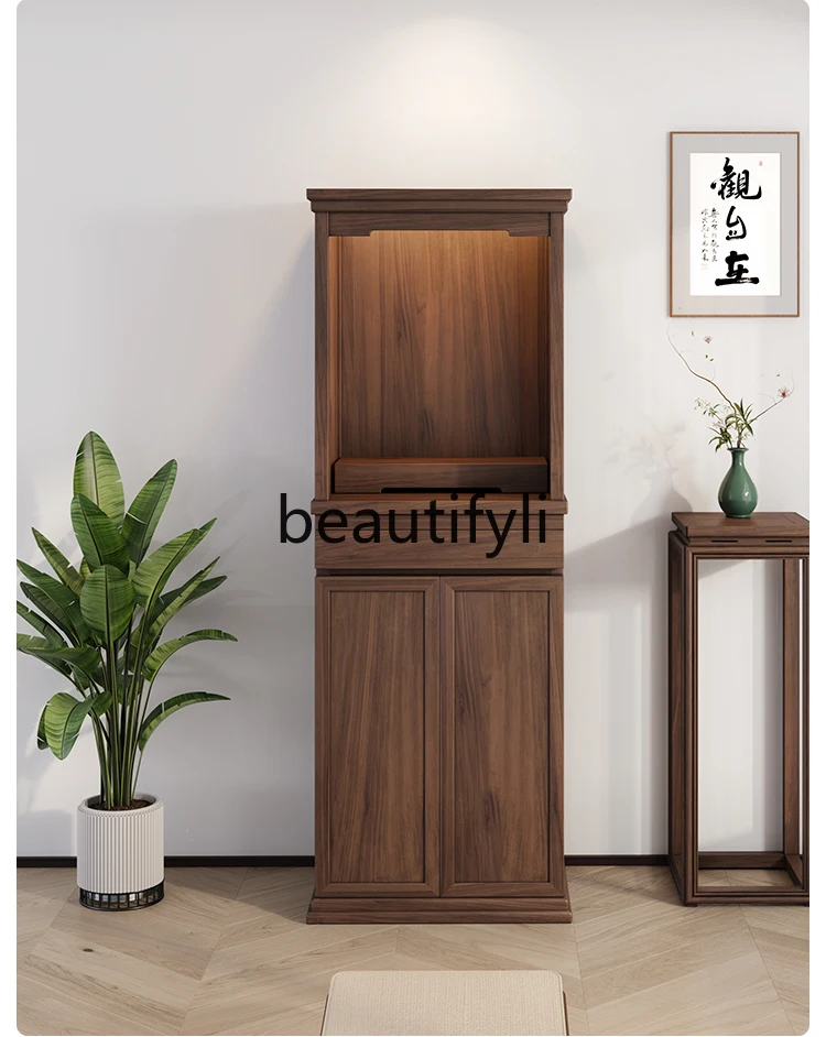 New Chinese Buddhist niche vertical cabinet household modern simple altar solid wood God of Wealth cabinet