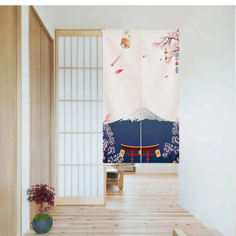 Ukiyo-e Ocean Waves, Fuji Cherry Blossoms Japanese Style Half Door Curtains Kitchen Foyer Bedroom Japanese Style Home Decor