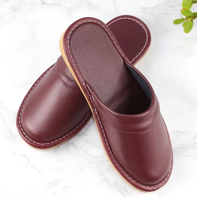 Inexpensive leather house slippers mens indoor slides shoes big size 47-48 man mules closed toe slippers unisex couple shoes