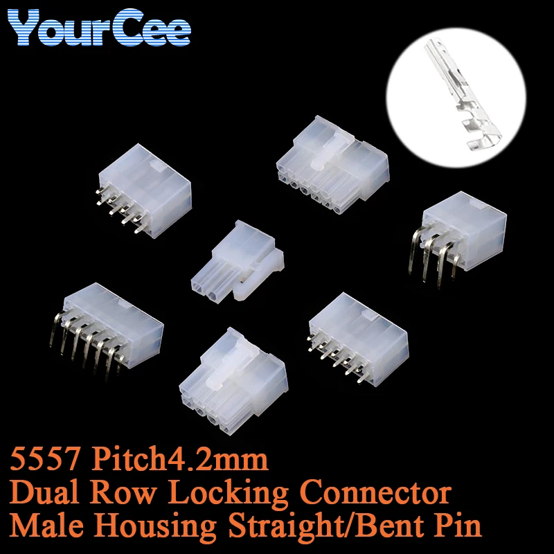 10Pcs 5557 4.2mm 2*1-12Pin Bent Pin Straight Pin Dual Row Mating Locking Connector Male Plastic Shell Housing For PC Computer