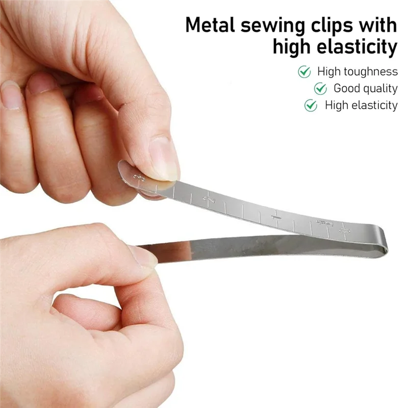 

B08B-20PCS Stainless Steel Hemming Clips - 3-Inch Measuring Ruler Sewing Tool For Fabric Folding, Quilting, And Edge Fixing