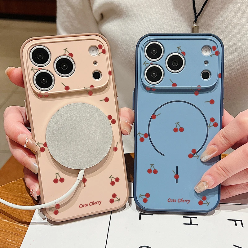 Red Cherry Patterned Magnetic Phone Case For iPhone 17 Pro Max 16 15 14 13 Pro Max For Magsafe Wireless Charge TPU Hard PC Cover view 2