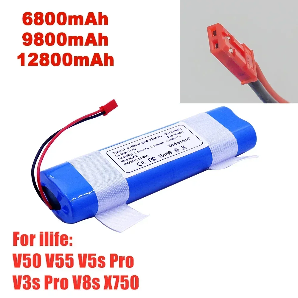 NEW 14.8V 12800mAh Good Quality Battery For ilife V50 V55 V8s V3s Pro V5s Pro V8s X750 Robot Vacuum Cleaner Battery 14.4V