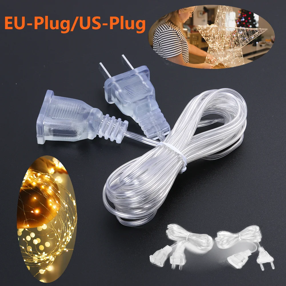 Power Extension Cord 3M For EU/US Plug LED Holiday Light String Extension Standard Switch Cable Xmas Curtain Light Power Cord