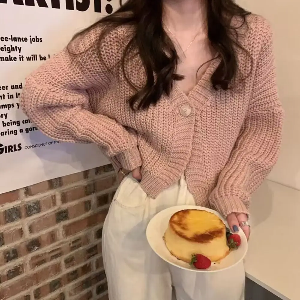 

Long Sleeve Grid Crochet Sweater Loose Preppy Style Sweet Knitwear Autumn Spring Ladies Tops Cardigans Women Y2K Streetwear