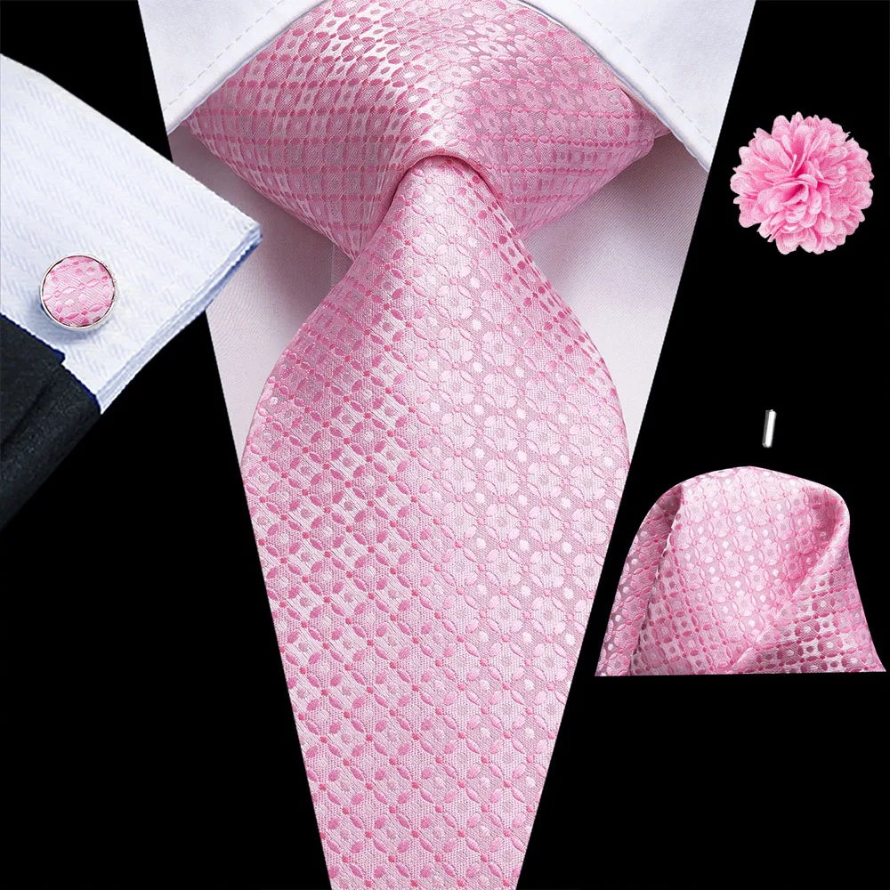 

Hi-Tie Pink Dot Silk Wedding Tie For Men Handky Cufflink Boutonniere Men Necktie Fashion Design Business Party Dropship