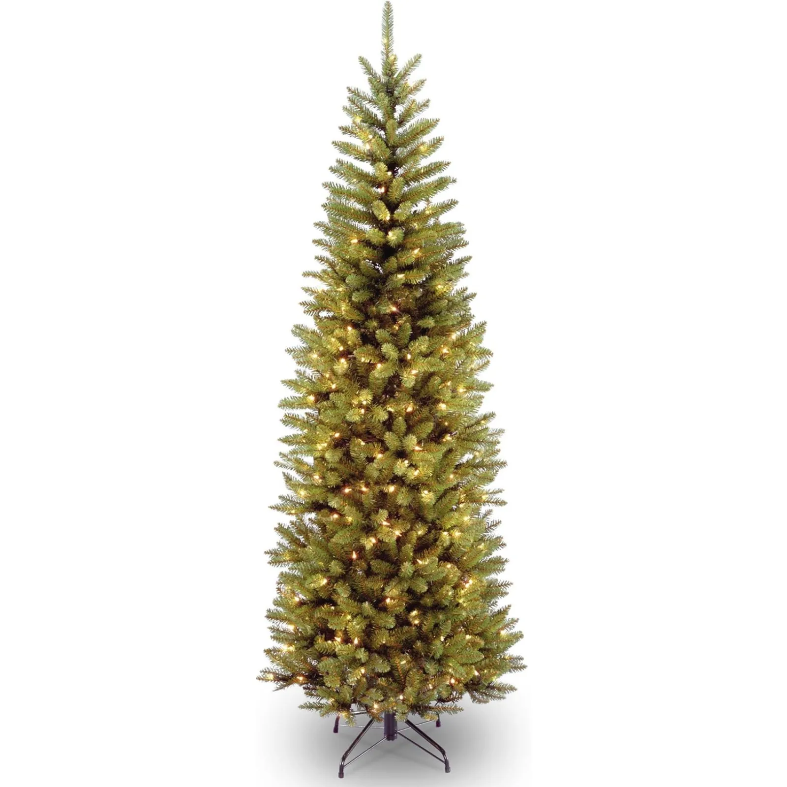 

US Artificial Pre-Lit Slim Christmas Tree, Green, Kingswood Fir, White Lights, Includes Stand, 6.5 Feet