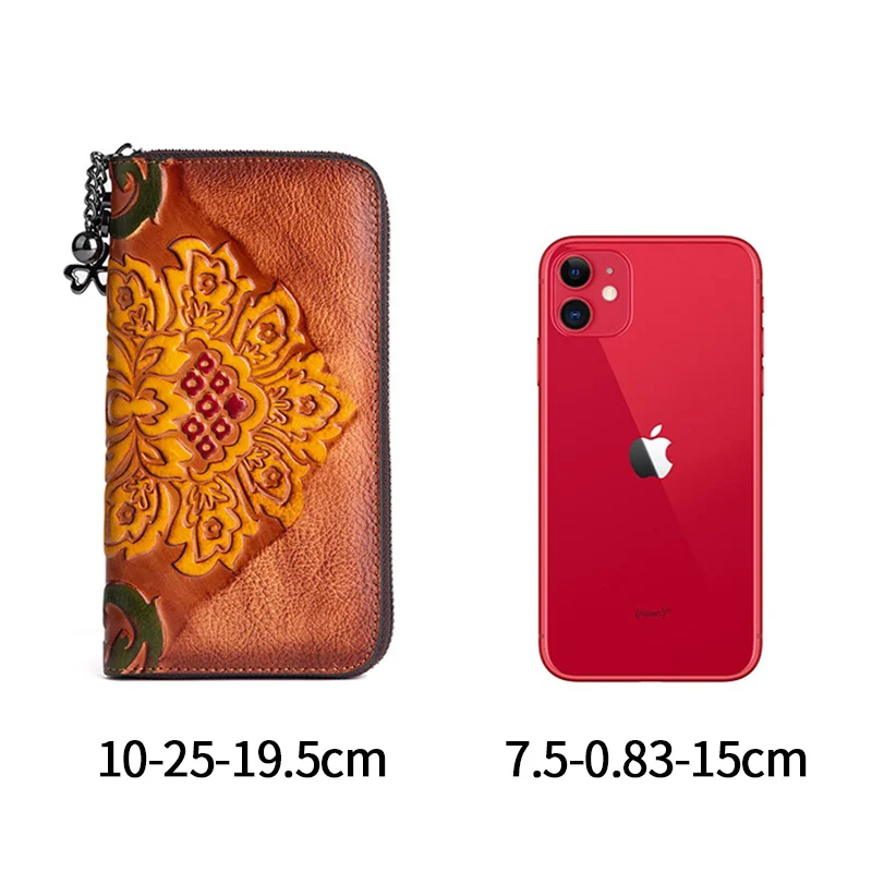 MOTAORA Genuine Leather Women's Wallet, Cowhide Long Wallet with Multi-Card Slots & Phone Pocket, Vintage Zipper Coin Purse