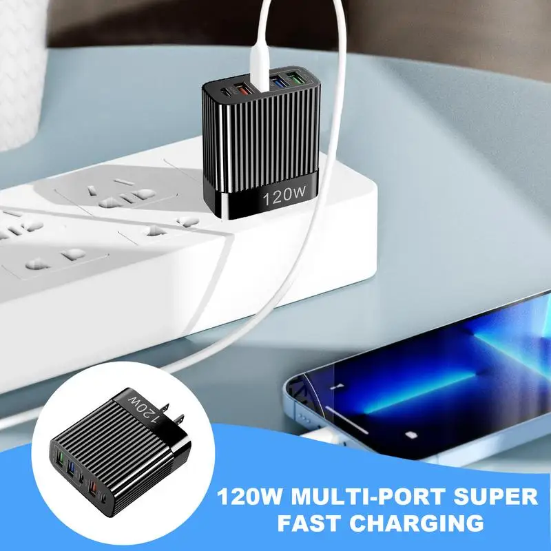 USB-адаптер, 120 Вт, несколько портов, зарядное устройство, станция быстрой зарядки, концентратор, портативная зарядная розетка типа C для мобильных телефонов