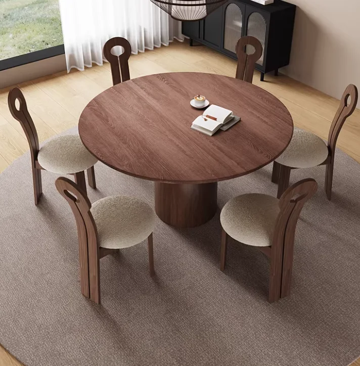 

#Vintage Minimalist Solid Wood Round Dining Table For Home Living Room Large Apartment Mid-Century Style Round Dining Table